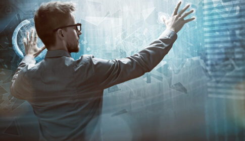 Man,Works,On,A,Touchscreen,Interface
