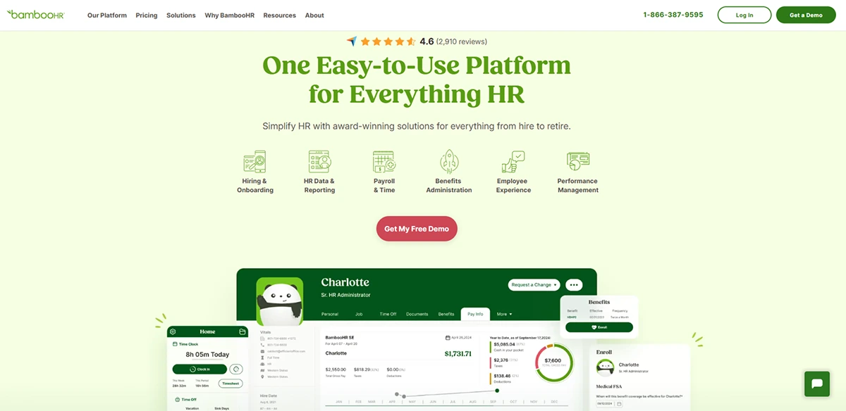 BambooHR Homepage screenshot