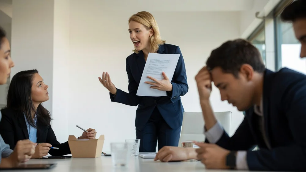 Zdjęcie agresywnego menedżera krzyczącego na zespół